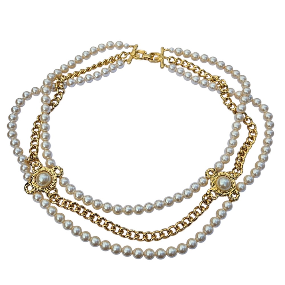 Vintage Givenchy Necklace Multistrand Faux Pearl Gold Chain Dressy Gala Necklace - Picture 12 of 16